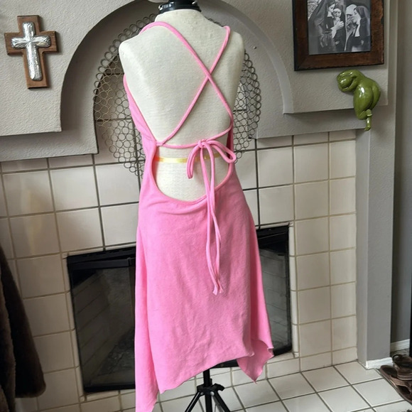 Bubble gum Pink terry cloth dress low back and deep v neck size small / medium - Picture 6 of 11